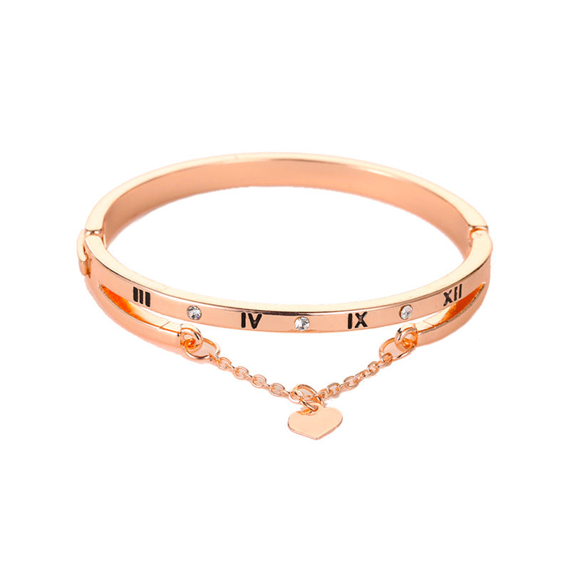 Roman Numeral Woman Rose Gold Bracelet