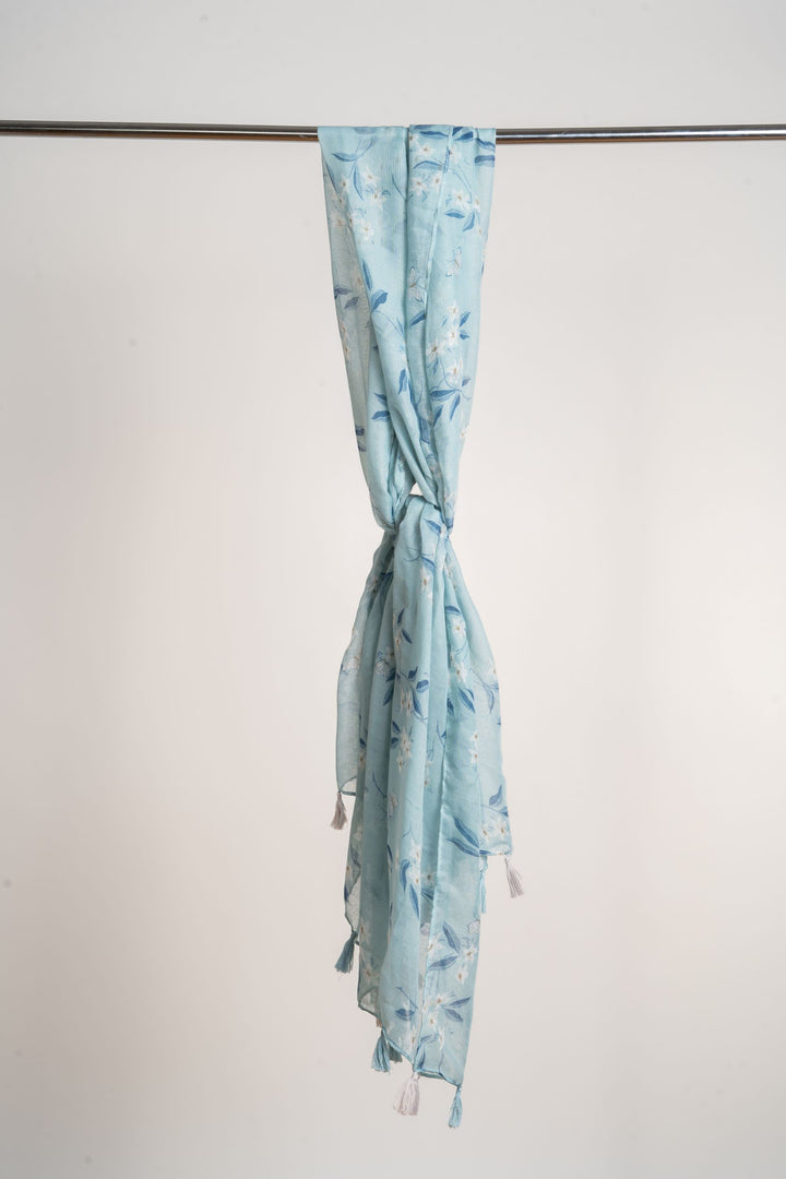 Floral Tassel Scarf | Baby Blue Scarf | LELE Fashion