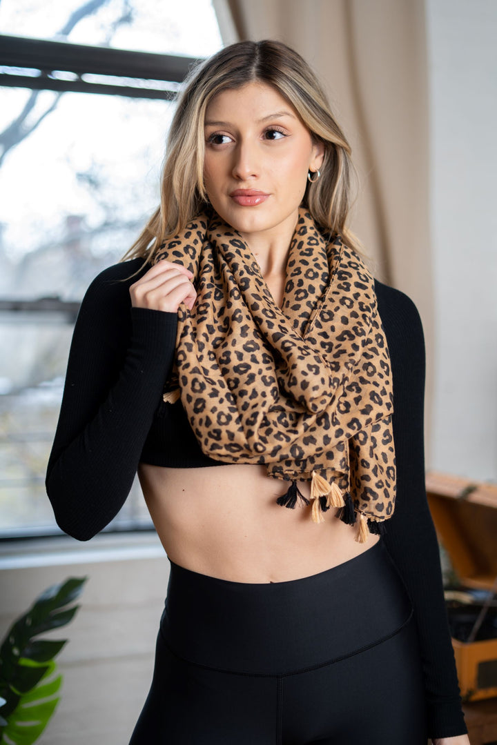 Cheetah Print Tassel Scarf | Printed Tassel Scarf | LELE Fashion
