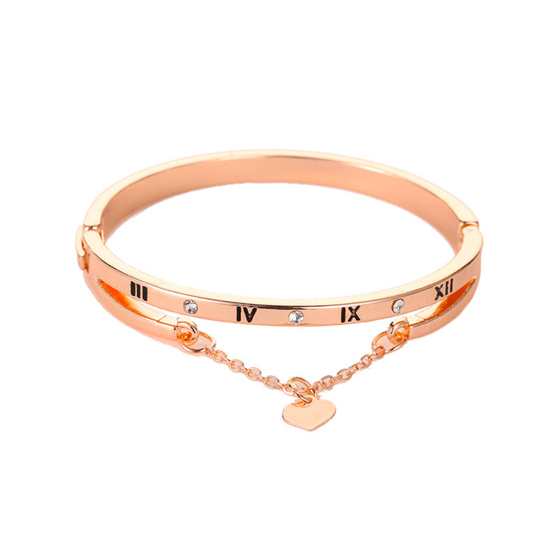 Roman Numeral Woman Rose Gold Bracelet