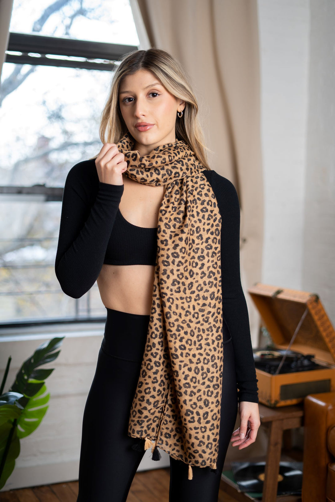 Cheetah Print Tassel Scarf | Printed Tassel Scarf | LELE Fashion