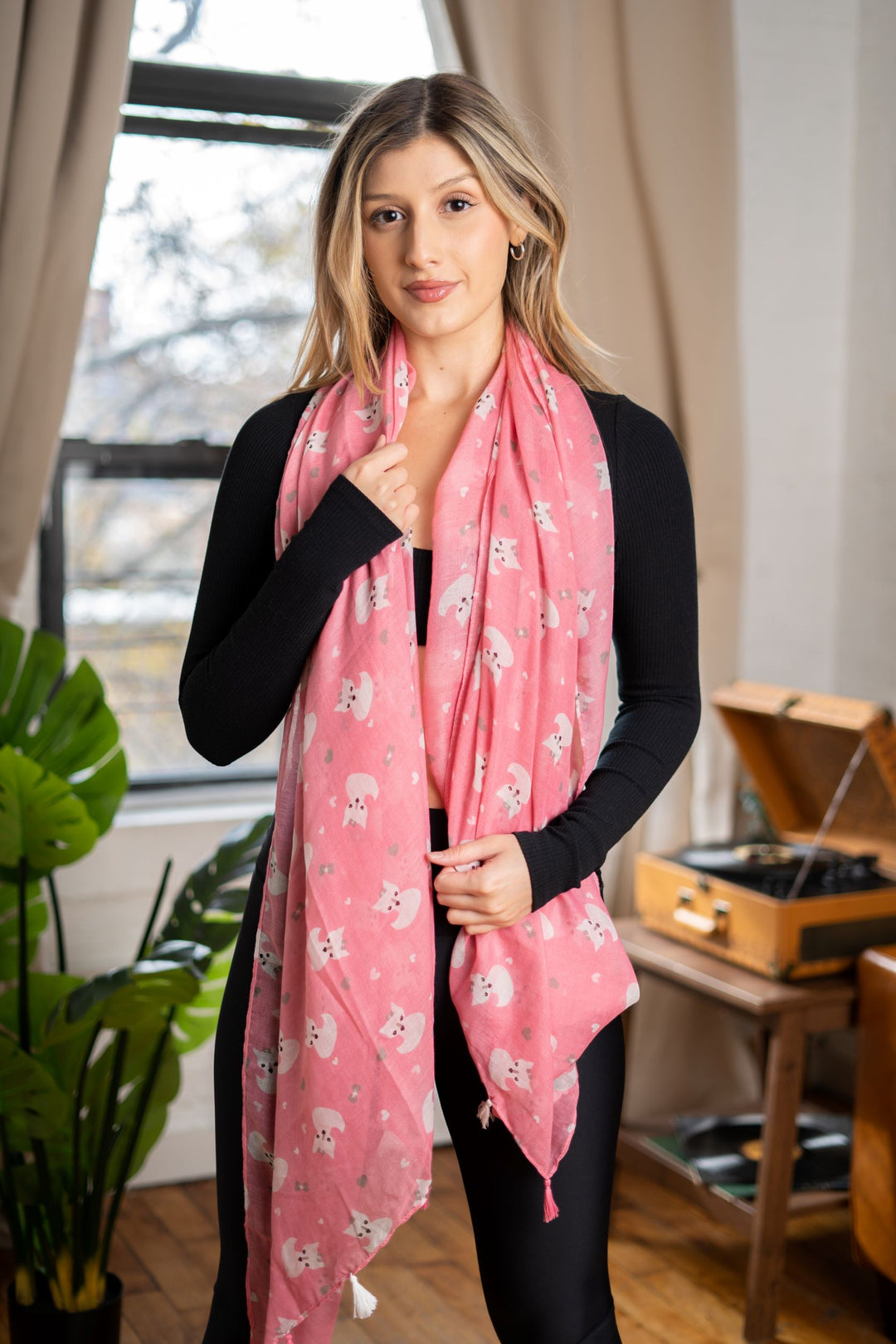 Fox Tassel Scarf | Pink Tassel Scarf | LELE Fashion