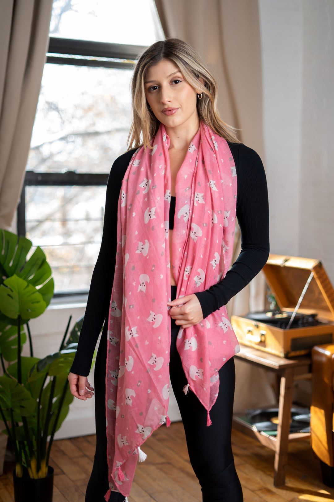 Fox Tassel Scarf | Pink Tassel Scarf | LELE Fashion