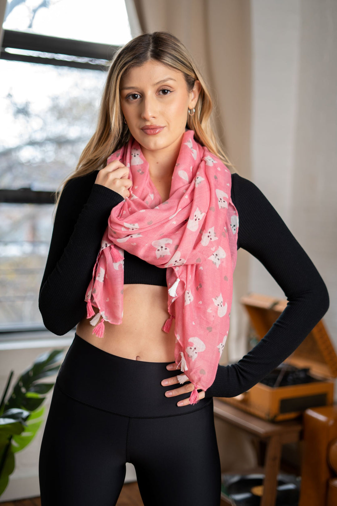 Fox Tassel Scarf | Pink Tassel Scarf | LELE Fashion