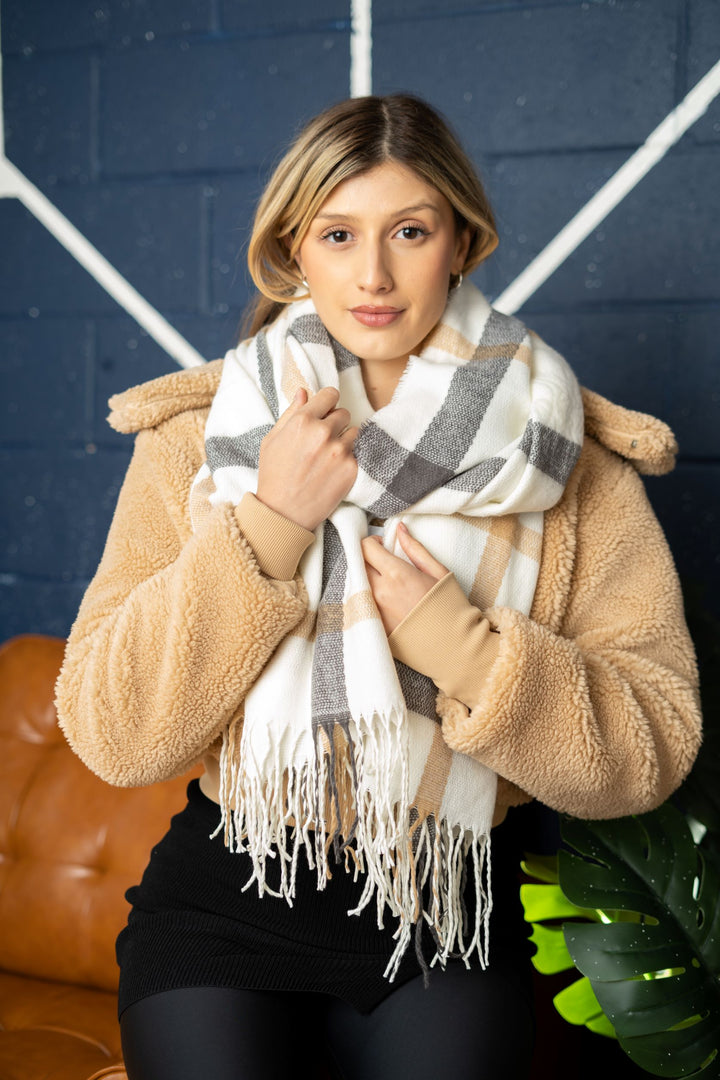 Oversized Cream Striped Fringe Scarf Oversized Cream Striped Fringe Scarf