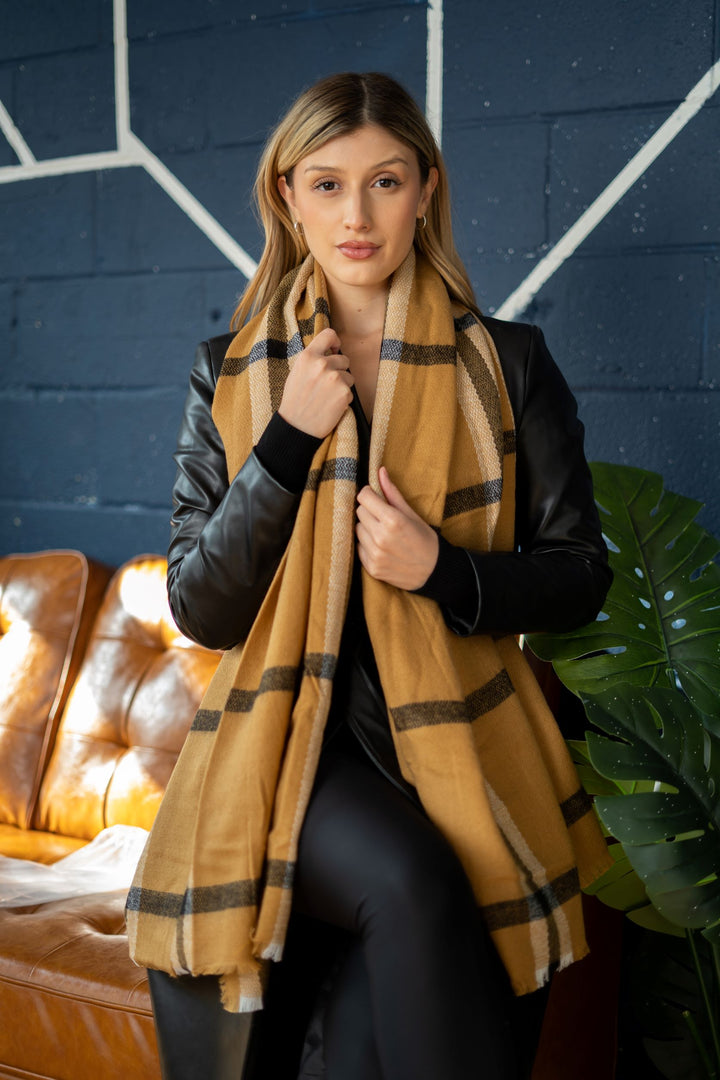 Oversized Tan Striped Scarf | Tan Striped Scarf | LELE Fashion