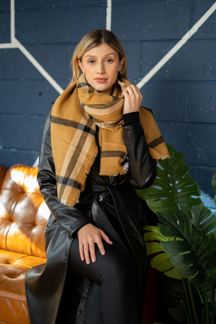 Oversized Tan Striped Scarf | Tan Striped Scarf | LELE Fashion