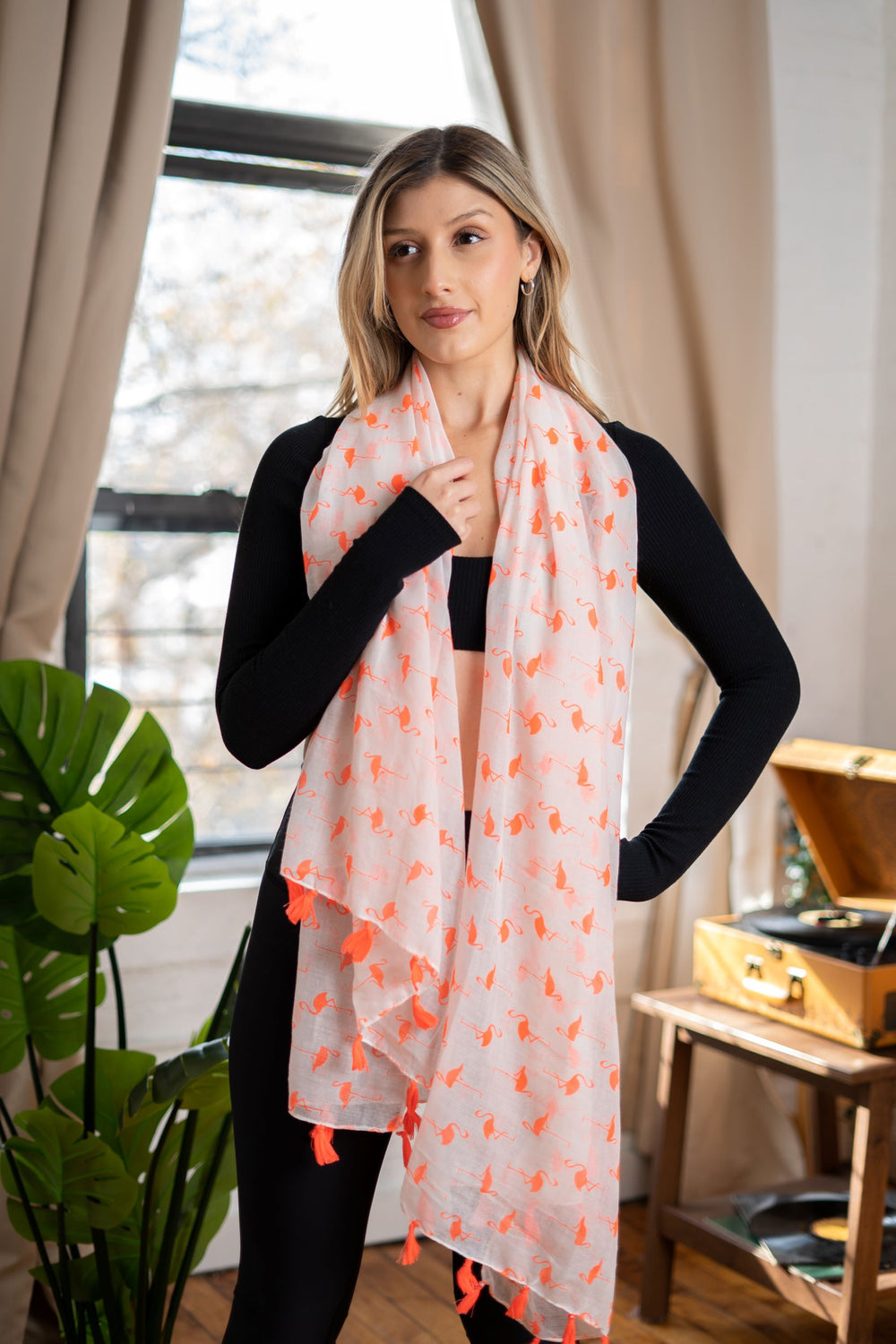 Flamingo Tassel Scarf | Orange Tassel Scarf | LELE Fashion