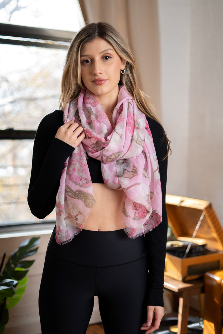 Pink & White Floral Scarf | LELE Fashion