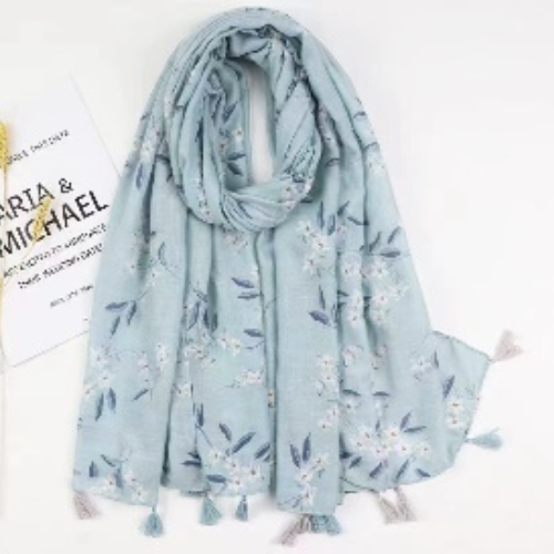 Floral Tassel Scarf | Baby Blue Scarf | LELE Fashion
