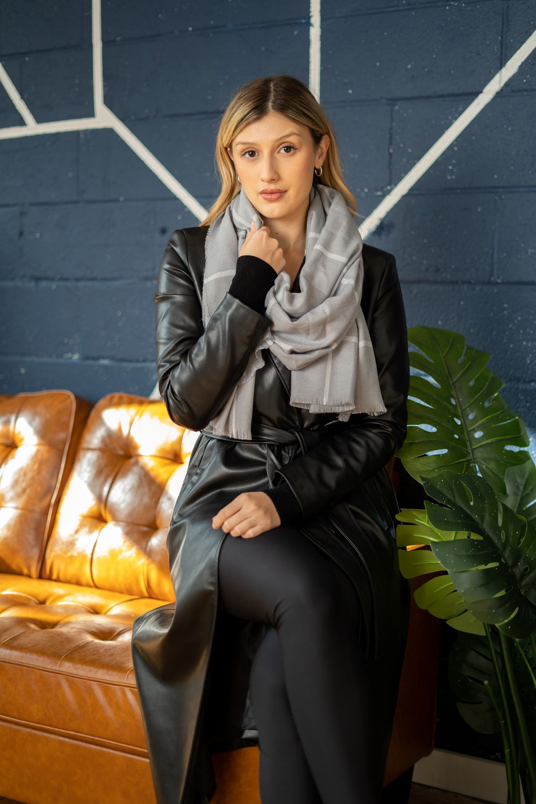 White & Grey Striped Scarf