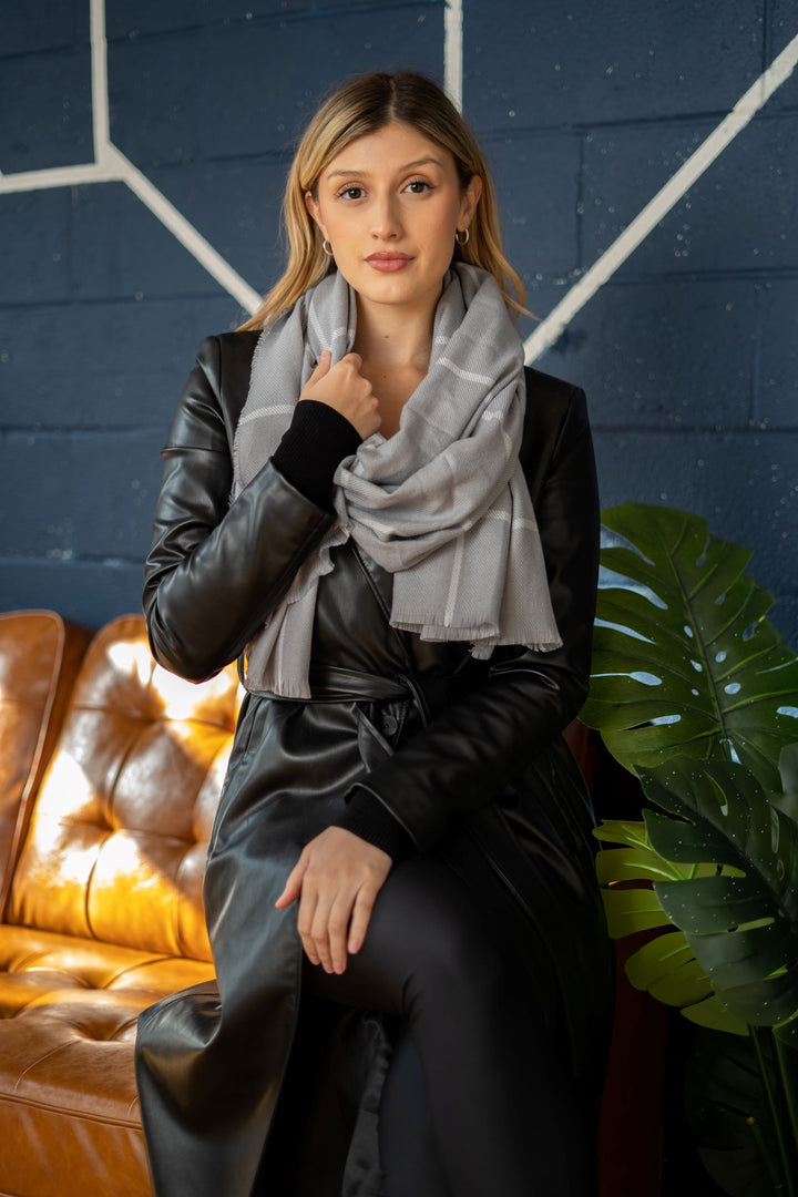White & Grey Striped Scarf