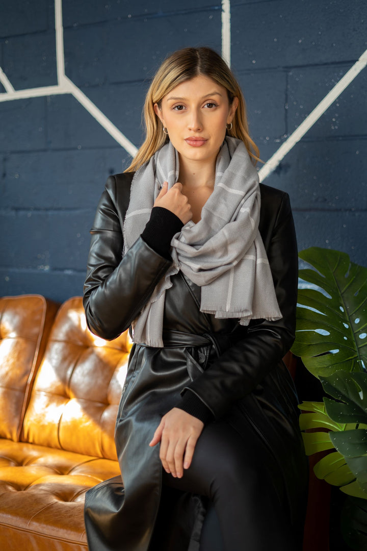 White & Grey Striped Scarf