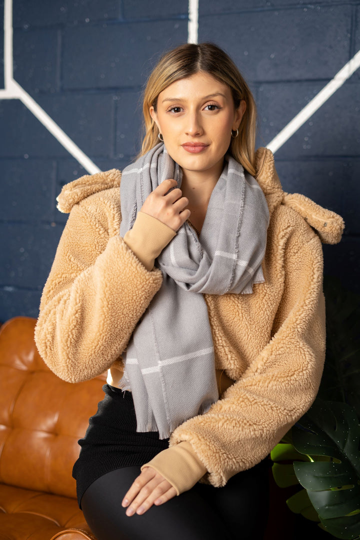 White & Grey Striped Scarf